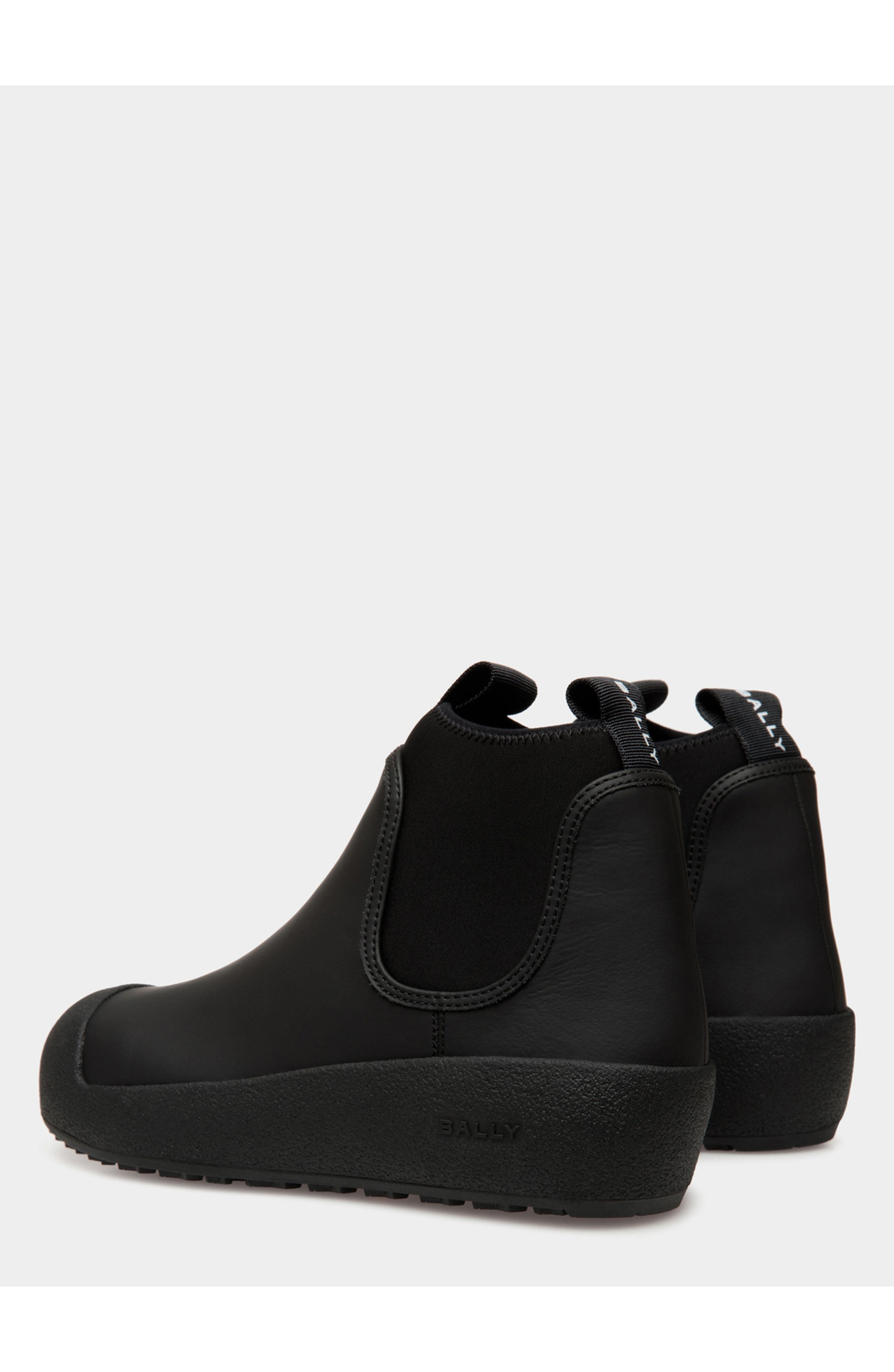 Bally Curling Bootie in Rubberized Leather, Alternate, color, Black