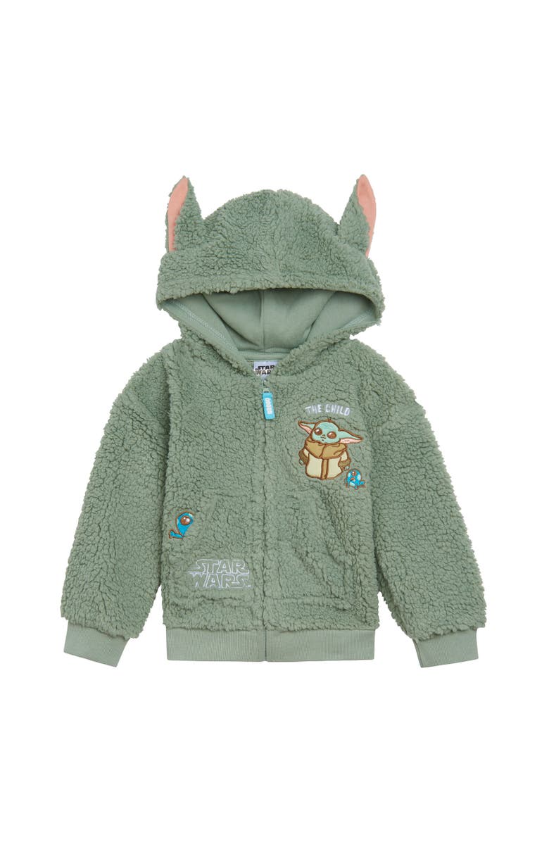Star Wars Baby Yoda The Mandalorian Faux Shearling Hoodie, Main, color, Green