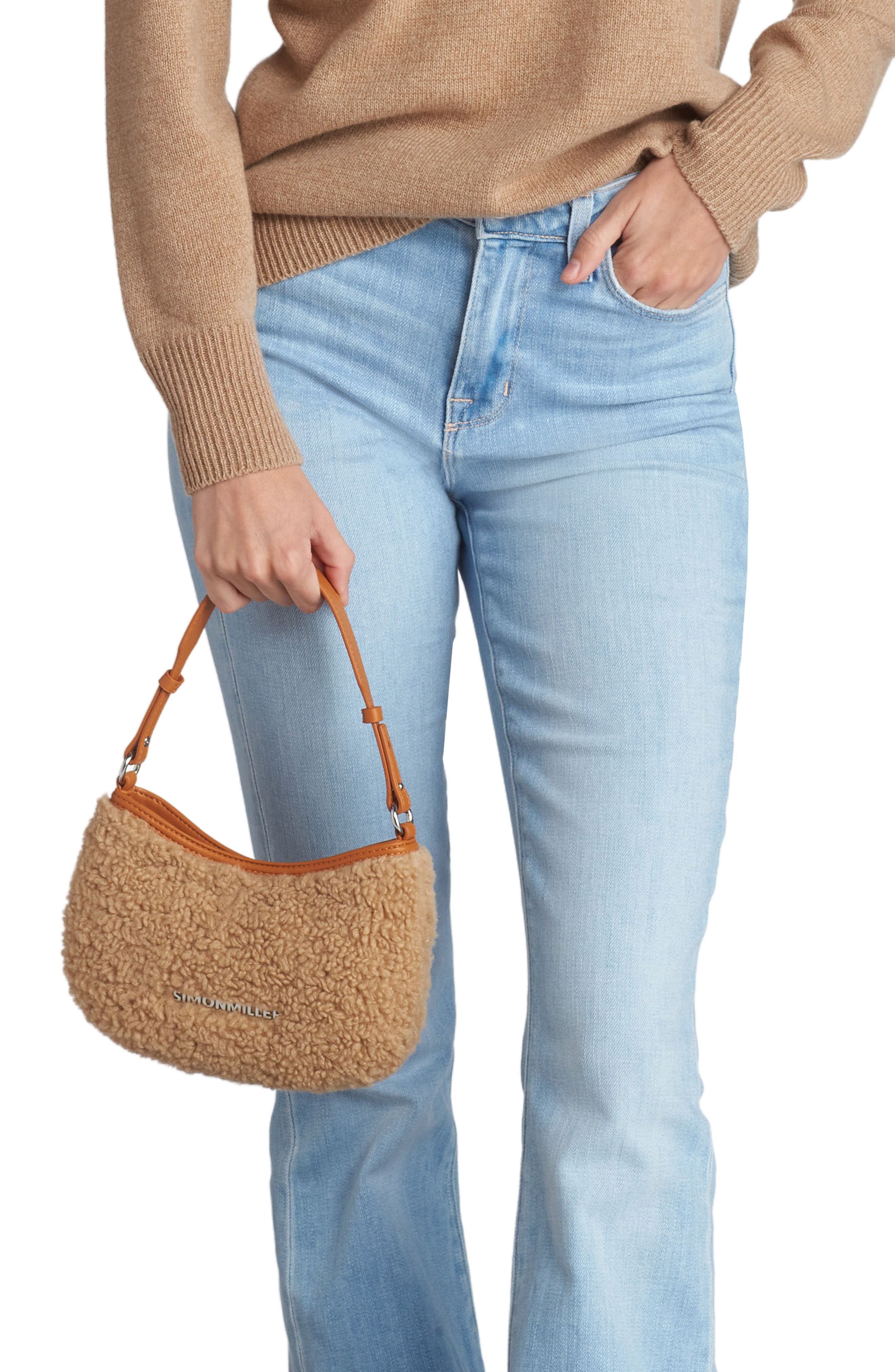 Simon Miller Mini Sasi Faux Shearling Shoulder Bag, Alternate, color, 