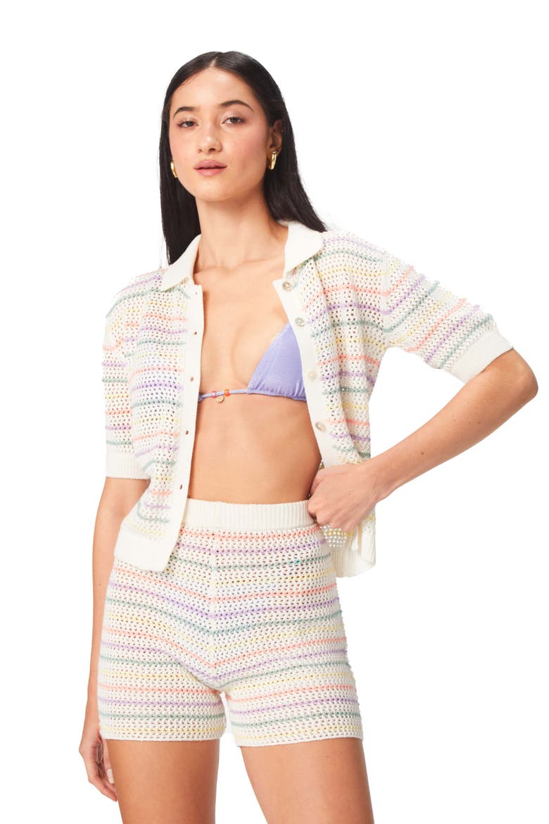 Maya Stripe Cover-Up Shorts, Alternate, color, MULTICOLOR
