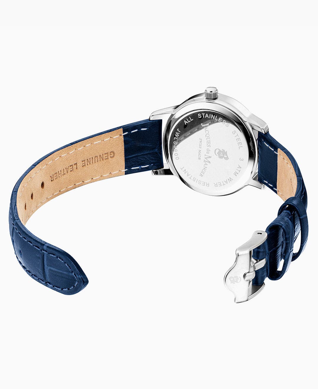 Jacques du Manoir Genesis Ladies - 28mm, White Dial, Blue Leather Strap ...