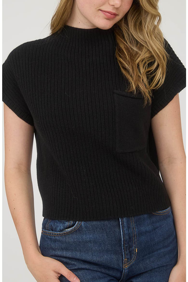 Short Sleeve Mock Neck Sweater, Main, color, BLACK