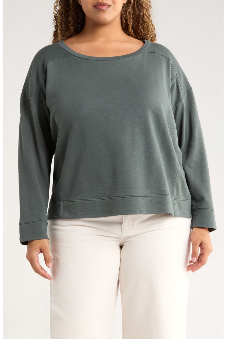 Ballet Neck Boxy Organic Cotton Terry Top, Main, color, EVERGLADE
