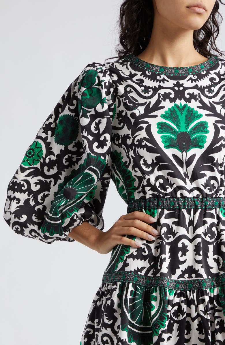 Alice + Olivia Shayla Pleated Long Sleeve Tiered Dress, Alternate, color, 