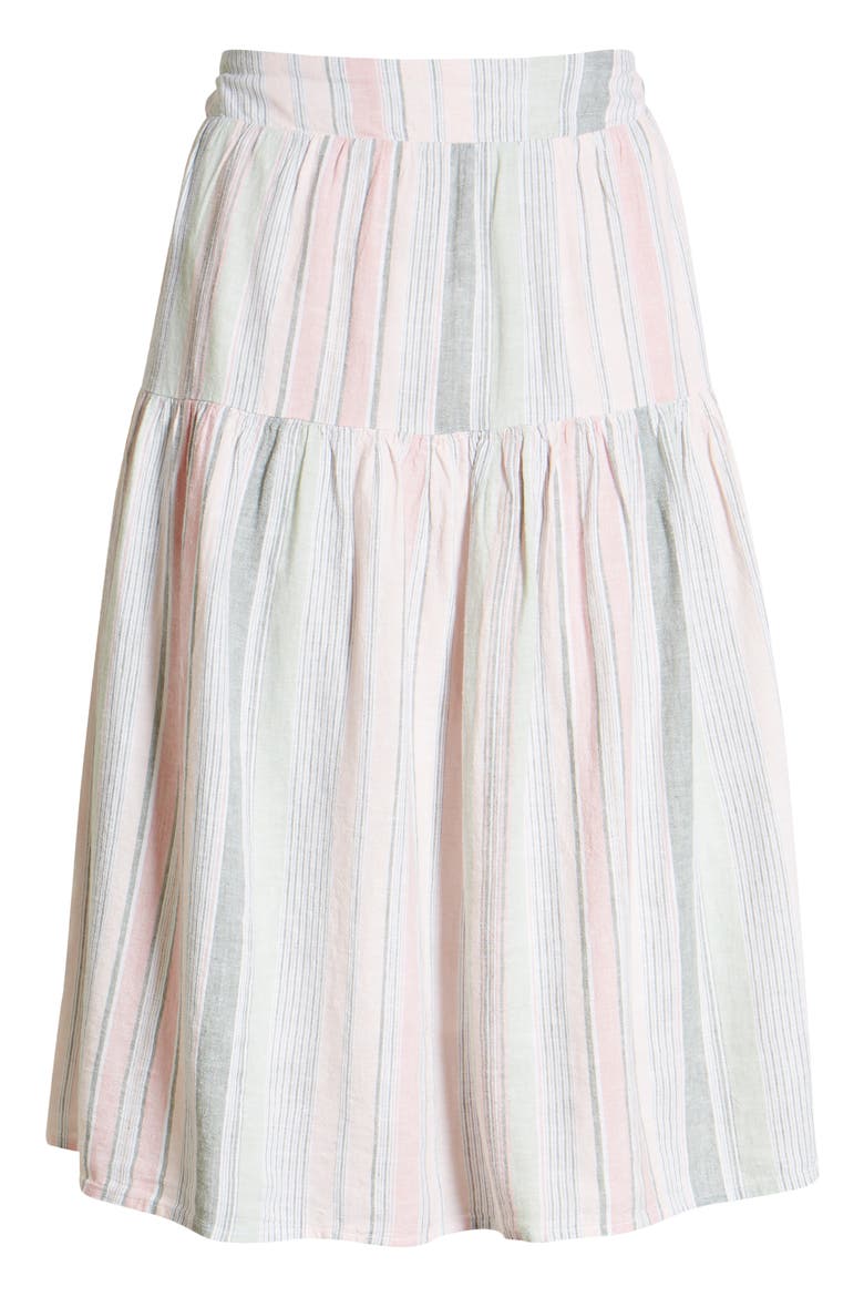 Linen Tiered Skirt, Alternate, color, WHITE- PINK STRIPE