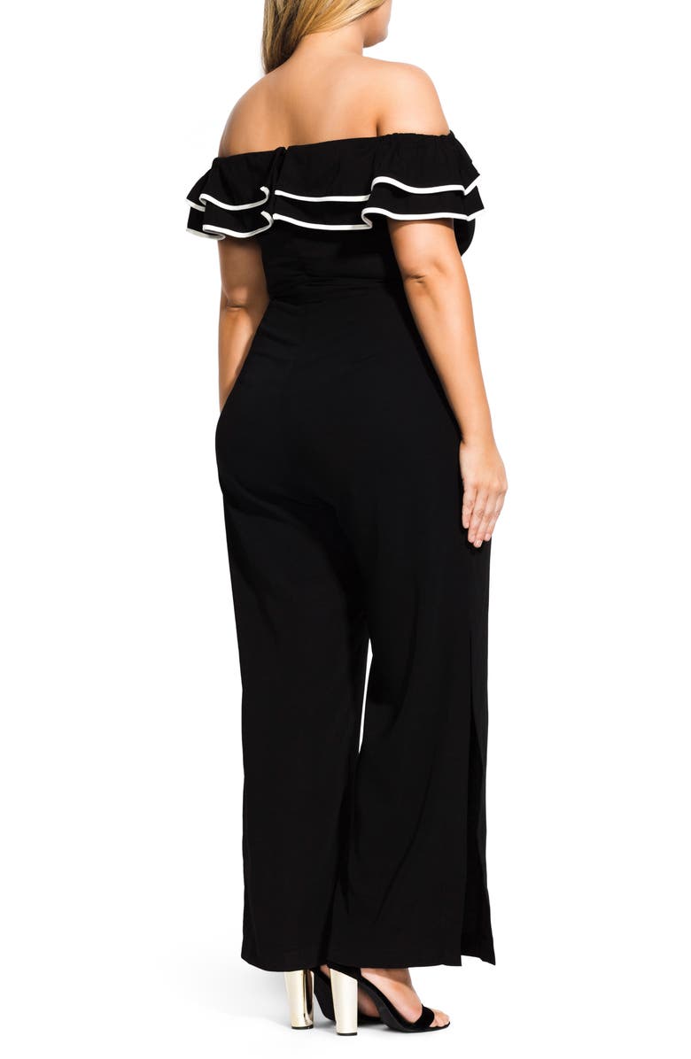 City Chic Demure Off the Shoulder Jumpsuit, Alternate, color,