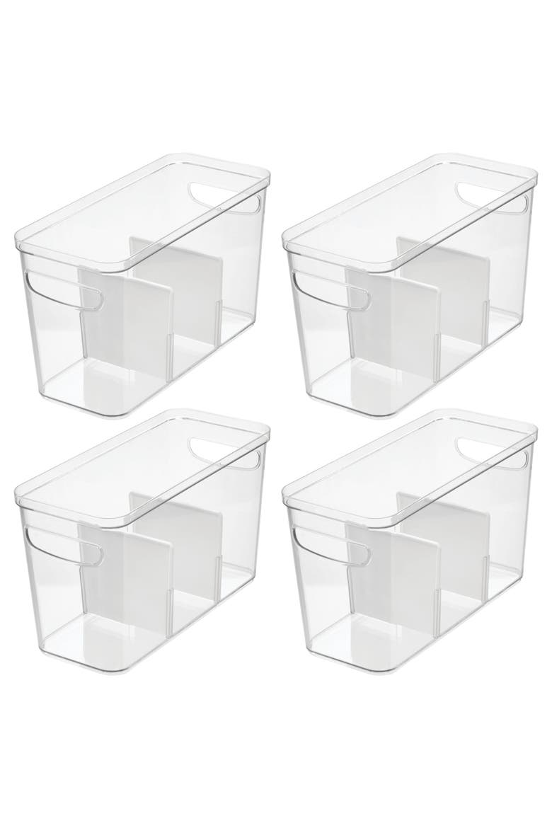 3-Section Divided Pantry Organizer Bin - Set of 4 - Clear/White, Main, color, Clear