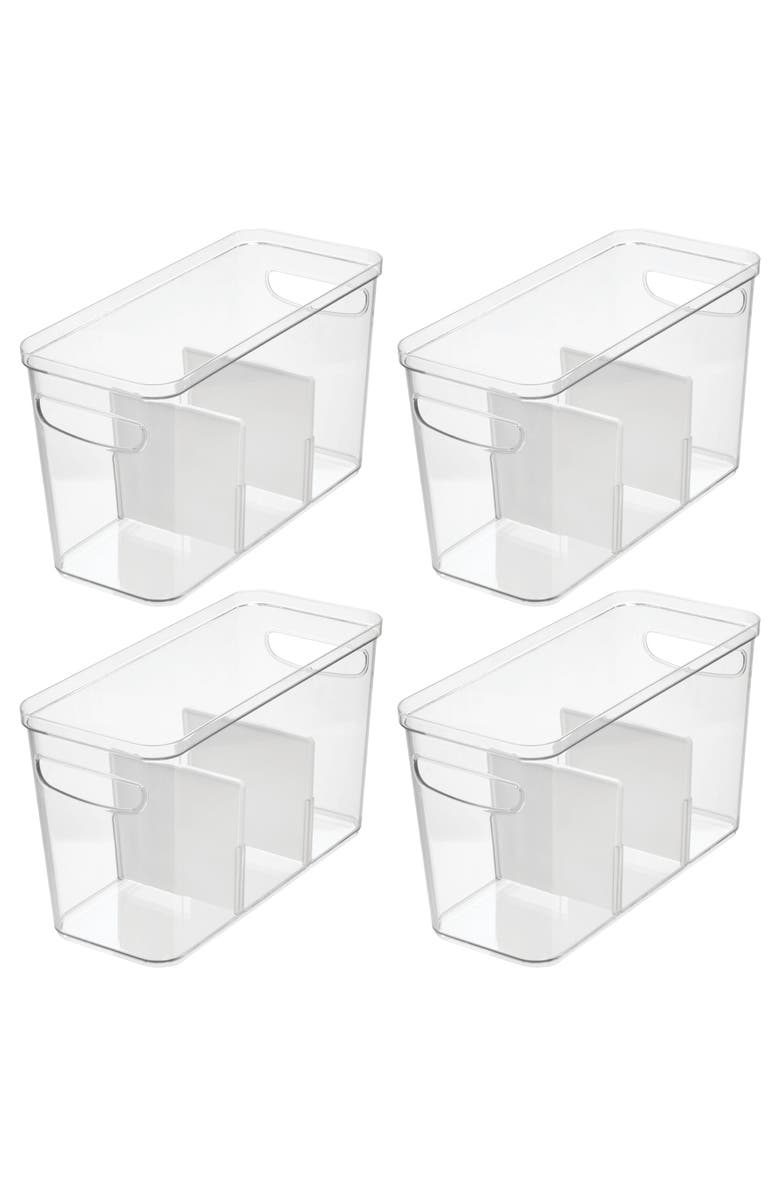 iDesign 3-Section Divided Pantry Organizer Bin - Set of 4 - Clear/White, Main, color, Clear