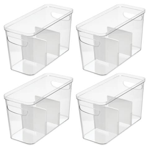 3-Section Divided Pantry Organizer Bin - Set of 4 - Clear/White