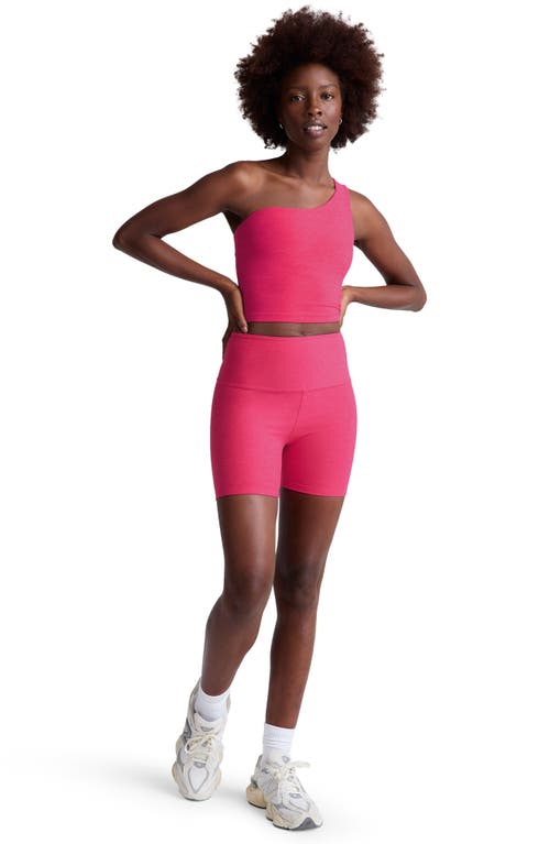 Shop Beyond Yoga Keep Pace Space Dye Bike Shorts In Vivid Pink Heather