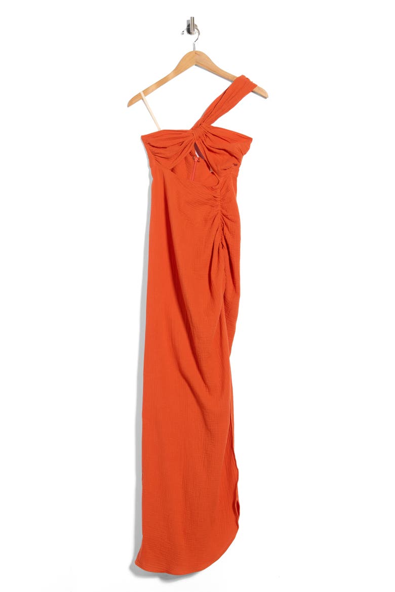 Harlow One-Shoulder Cutout Gauze Maxi Dress, Main, color, ORANGE