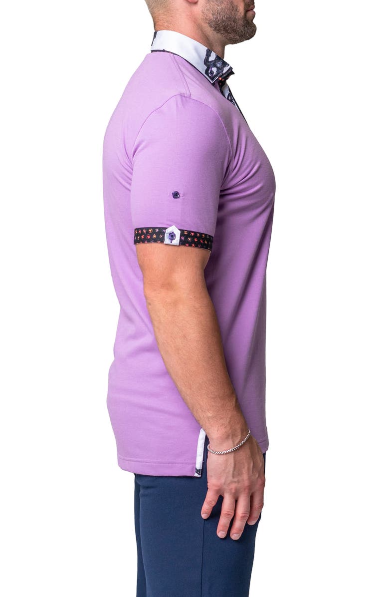 Maceoo Mozart Solid Peace Purple Piqué Button-Down Polo, Alternate, color, Purple