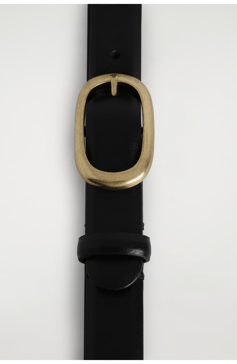 COS Oval-Buckle Leather Belt, Alternate, color, Black / Gold