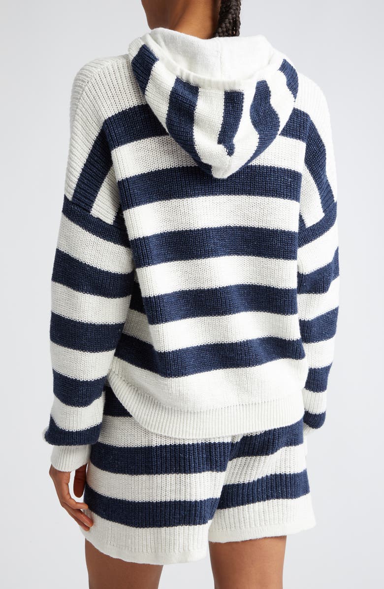 Eleventy Stripe Cotton & Linen Blend Sweater Hoodie, Alternate, color,