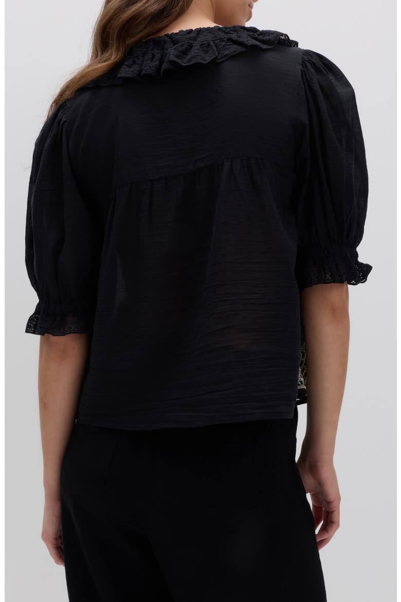Embroidered Lace Collar Top, Alternate, color, BLACK/ MULTI