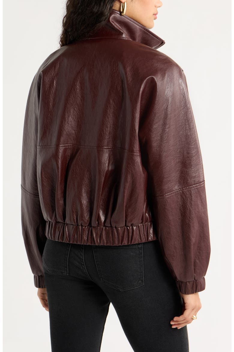 Faux Leather Funnel Neck Jacket, Alternate, color, BURGUNDY BANNER