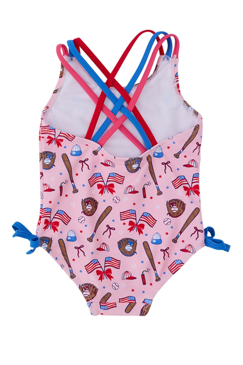 UPF50 Sun Protected Cross-Back One Piece, Alternate, color, Pink Stars & Strikes