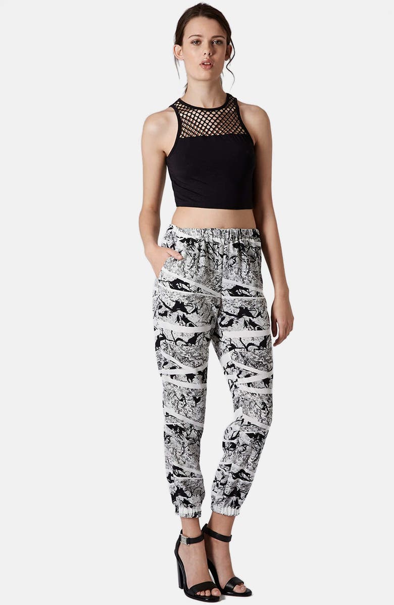 Topshop Mesh Yoke Crop Tank, Alternate, color,