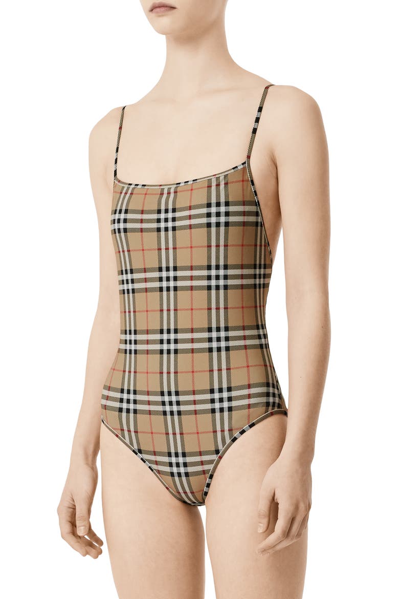Check One-Piece Swimsuit, Alternate, color, ARCHIVE BEIGE IP CHK