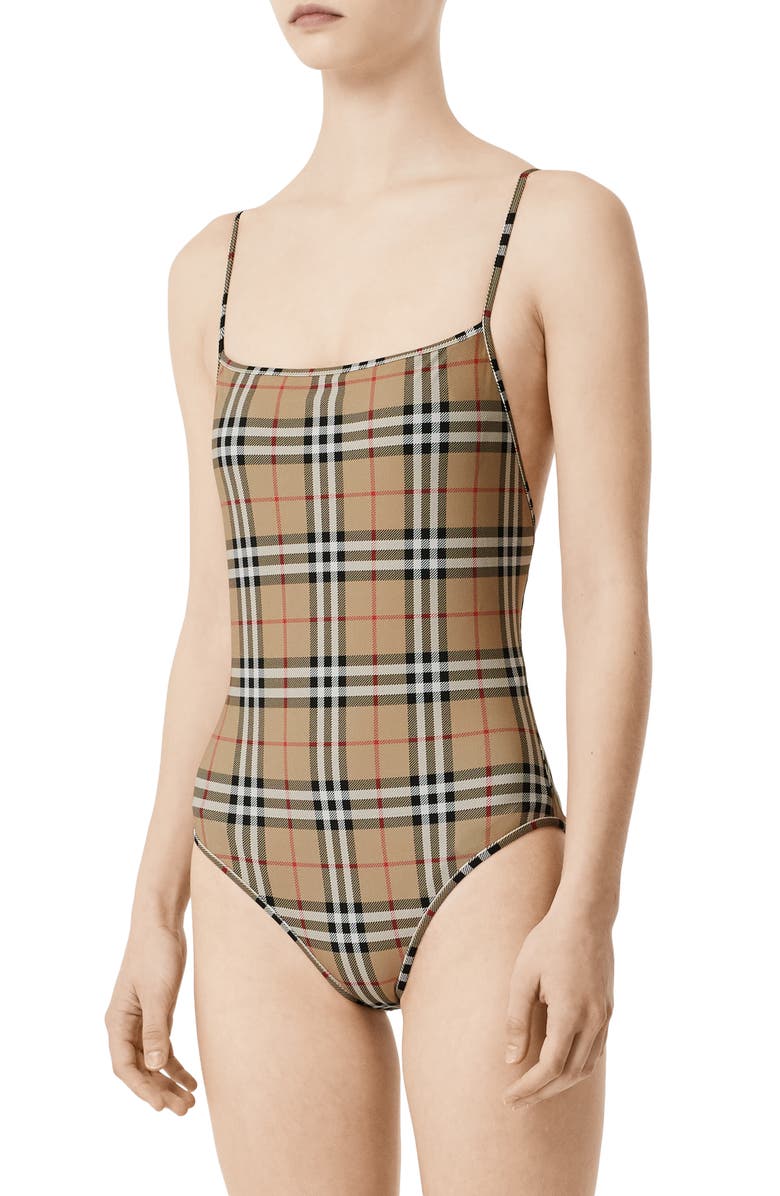 Burberry Check One-Piece Swimsuit, Alternate, color,