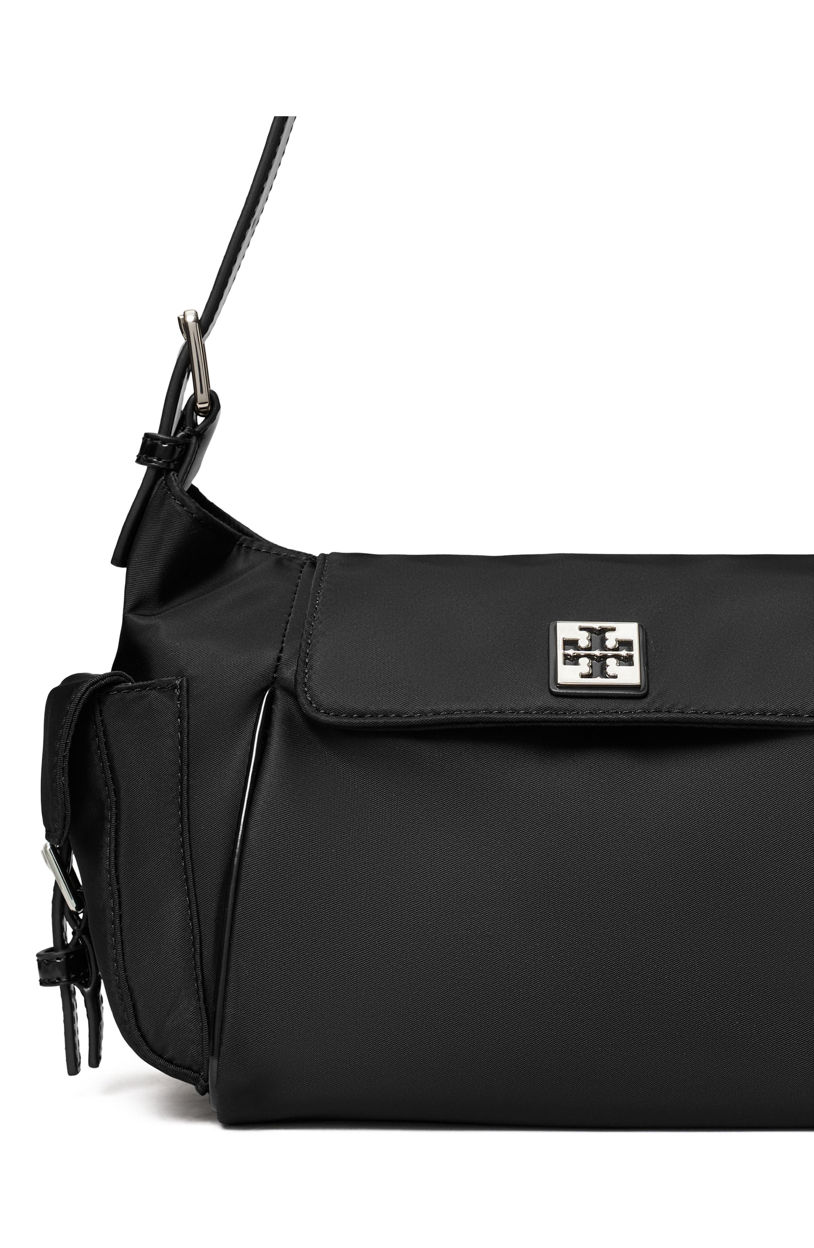 Tory Burch Virginia Pocket Nylon Shoulder Bag, Alternate, color, Black