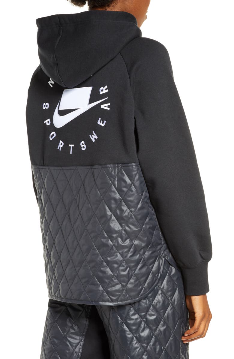 Nike Sportswear Logo Mixed Media Quilted Hoodie, Alternate, color,