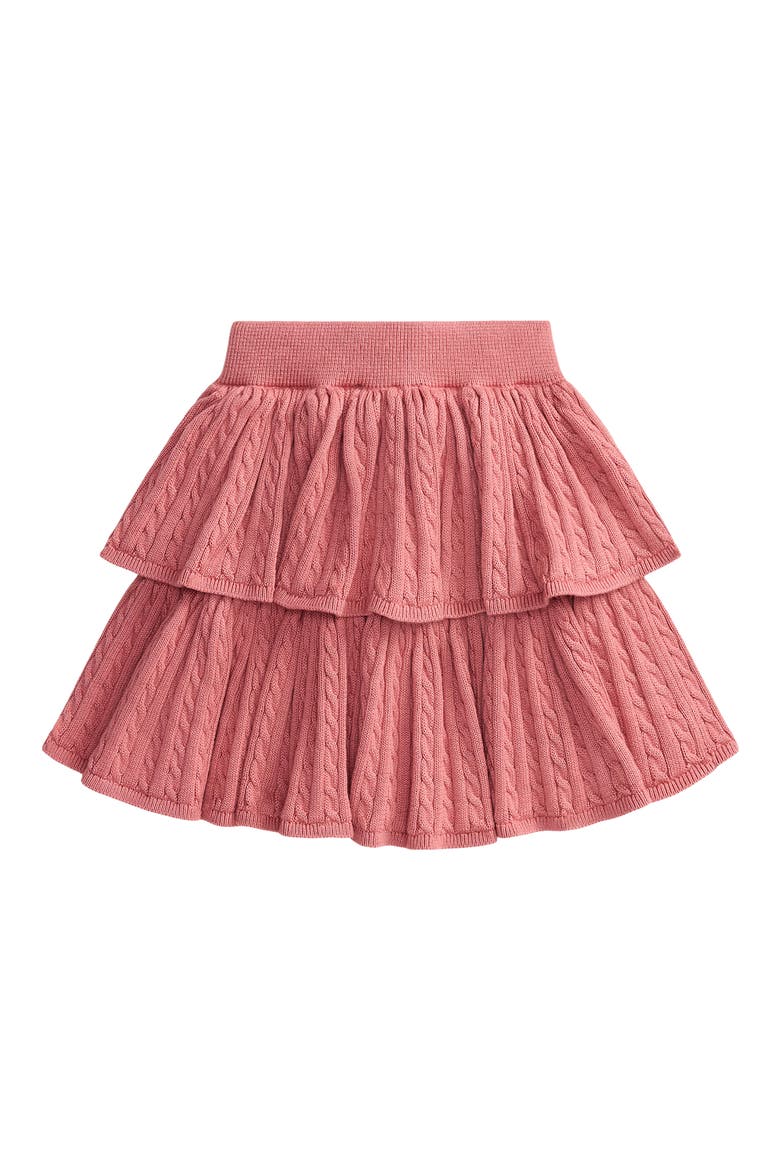 Kids' Tiered Cable Stitch Cotton Skirt, Alternate, color, PINK