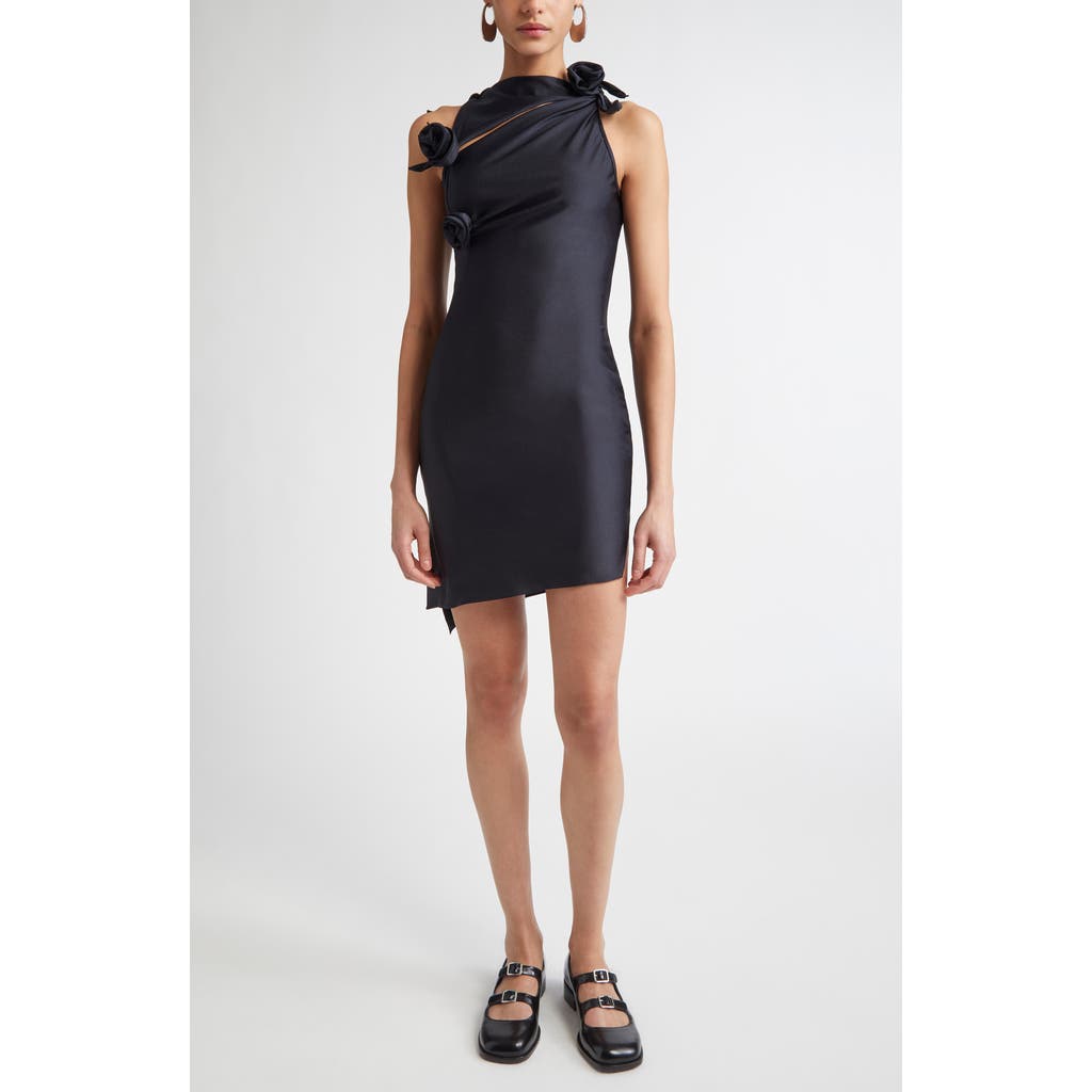 Coperni Fitted Mini Dress With Faux-flower Detailing In Black