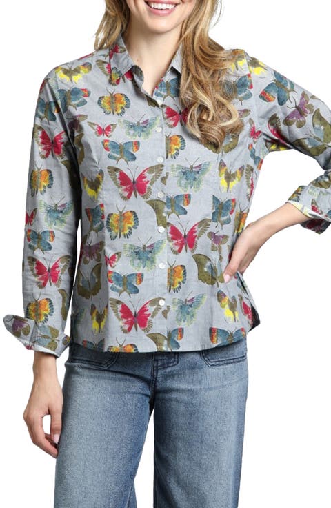 Print Poplin Button-Up Shirt