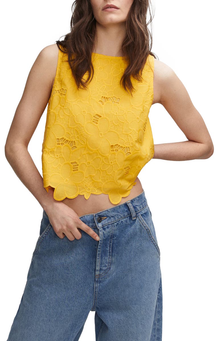 MANGO Embroidered Cotton Tank, Main, color, 