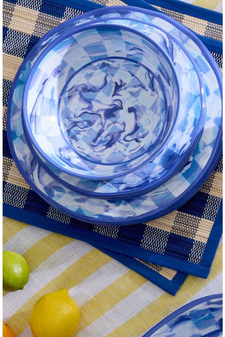 Set of 4 Blue Marble Check Small Melamine Bowls, Alternate, color, BLUE