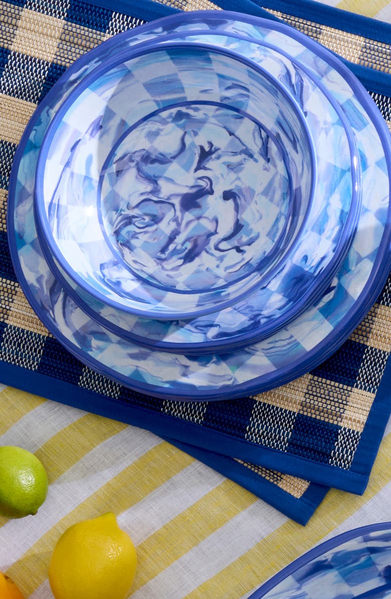 MACKENZIE CHILDS Set of 4 Blue Marble Check Small Melamine Bowls, Alternate, color, Blue