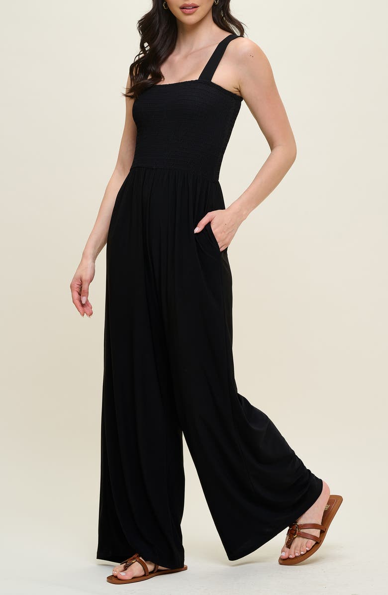 WEST K Smocked Knit Sleeveless Jumpsuit, Alternate, color, Black