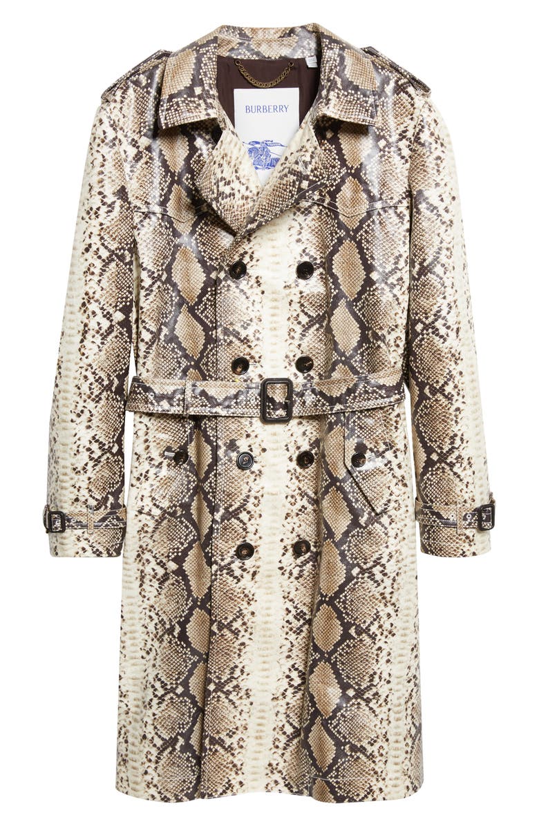 Burberry Foxfield Snakeskin Print Coated Trench Coat, Main, color, Alpine White Pattern