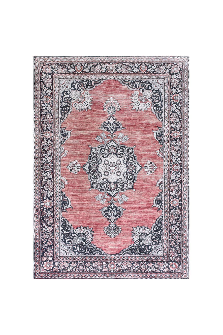 Bausch Bohemian Distressed Chenille Machine-Washable Area Rug, Alternate, color, Dark Pink/Black/White