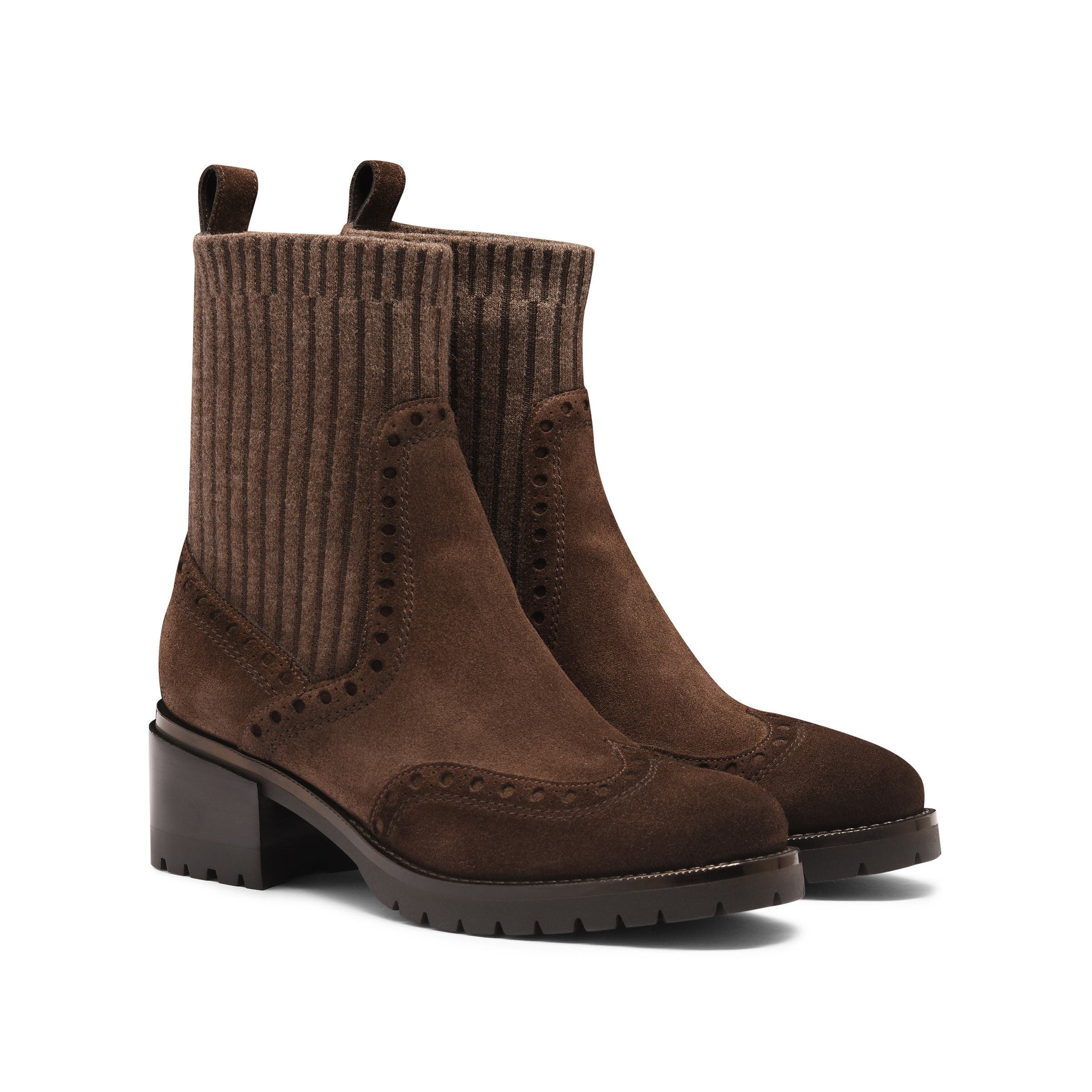 Santoni Women's suede low-heel ankle boot, Alternate, color, Brown
