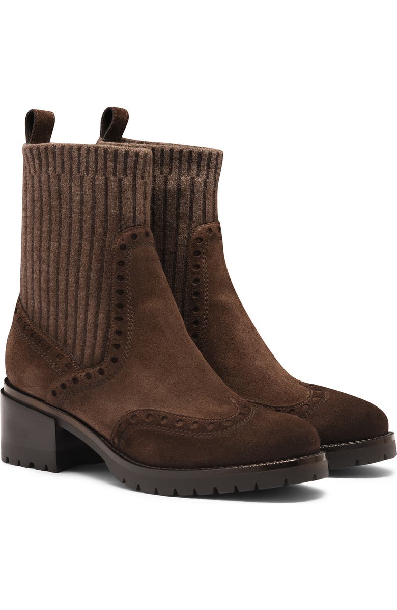 Santoni Women's suede low-heel ankle boot, Alternate, color, Brown