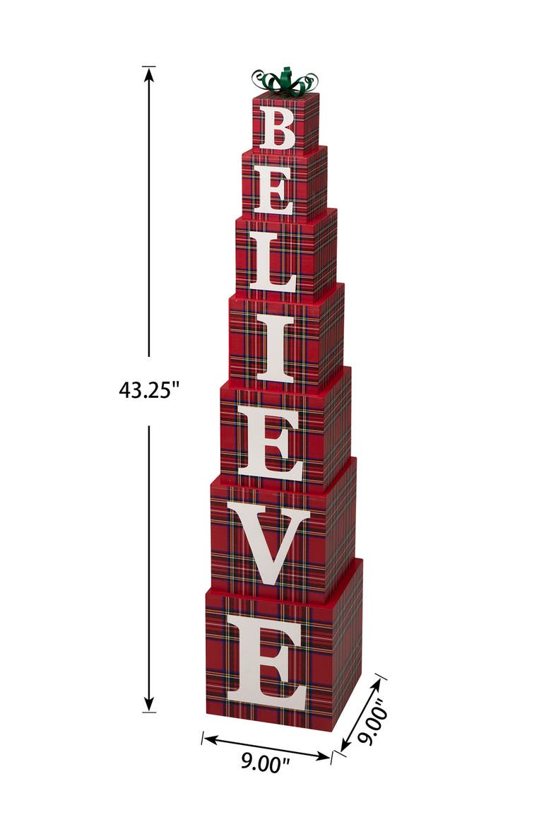 42"H Wooden BELIEVE Double-edge Porch Decor, Alternate, color, Red