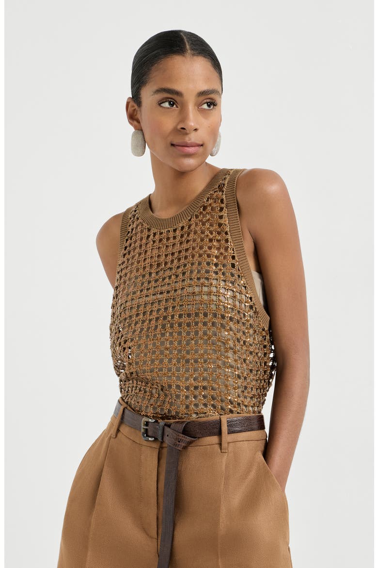 Dazzling Net Embroidery top, Main, color, Brown