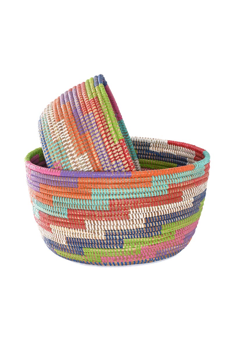 Set of Two Colorful Stairwell Nesting Baskets, Alternate, color, Multicolor