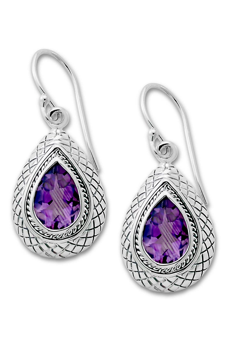 Sterling Silver Pear Cut Amethyst Drop Earrings, Main, color, PURPLE