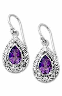 SAMUEL B. Sterling Silver Pear Cut Amethyst Drop Earrings