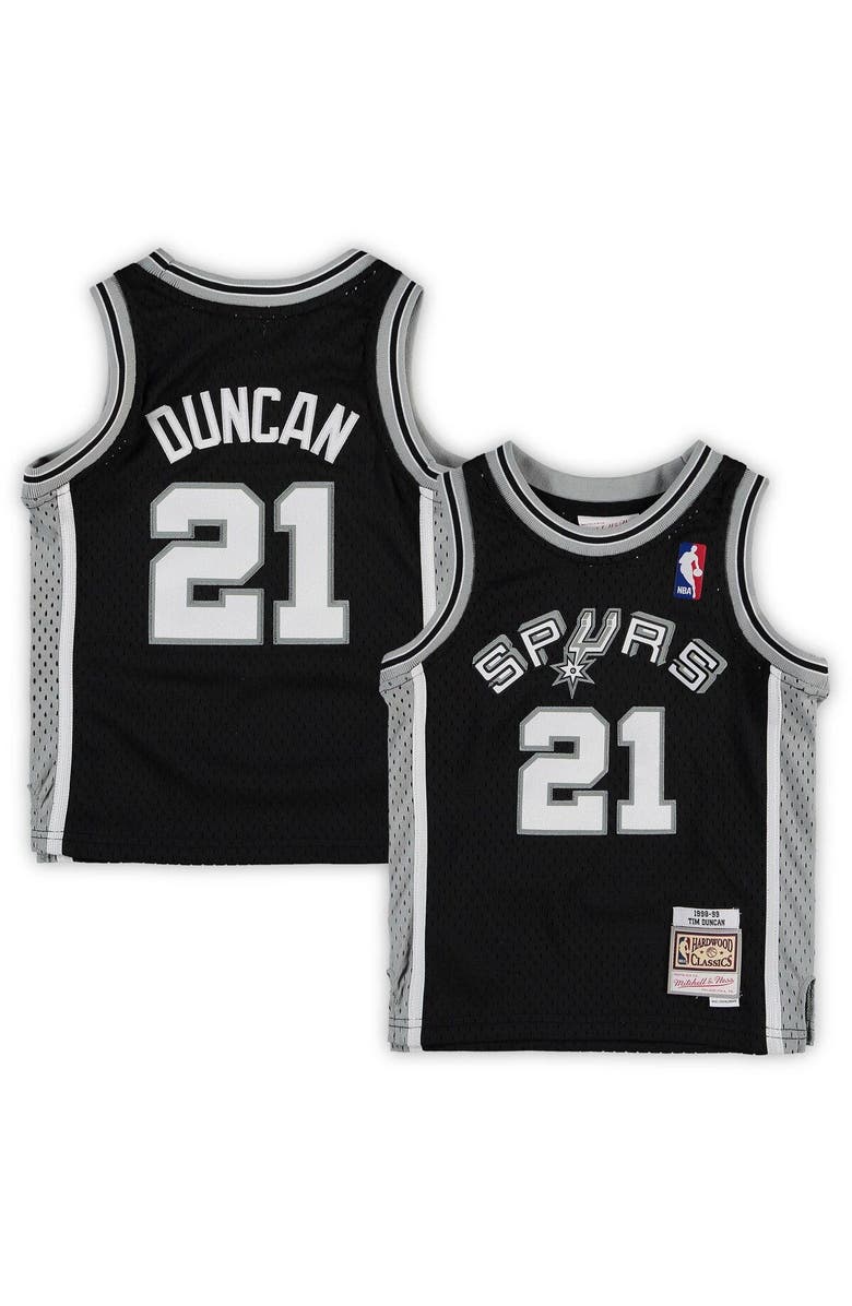 Mitchell & Ness Preschool Mitchell & Ness Tim Duncan Black San Antonio Spurs 1998/99 Hardwood Classics Throwback Team Jersey, Alternate, color,