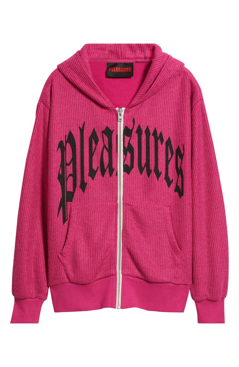 PLEASURES Twitch Graphic Waffle Knit Zip Hoodie, Alternate, color, Pink