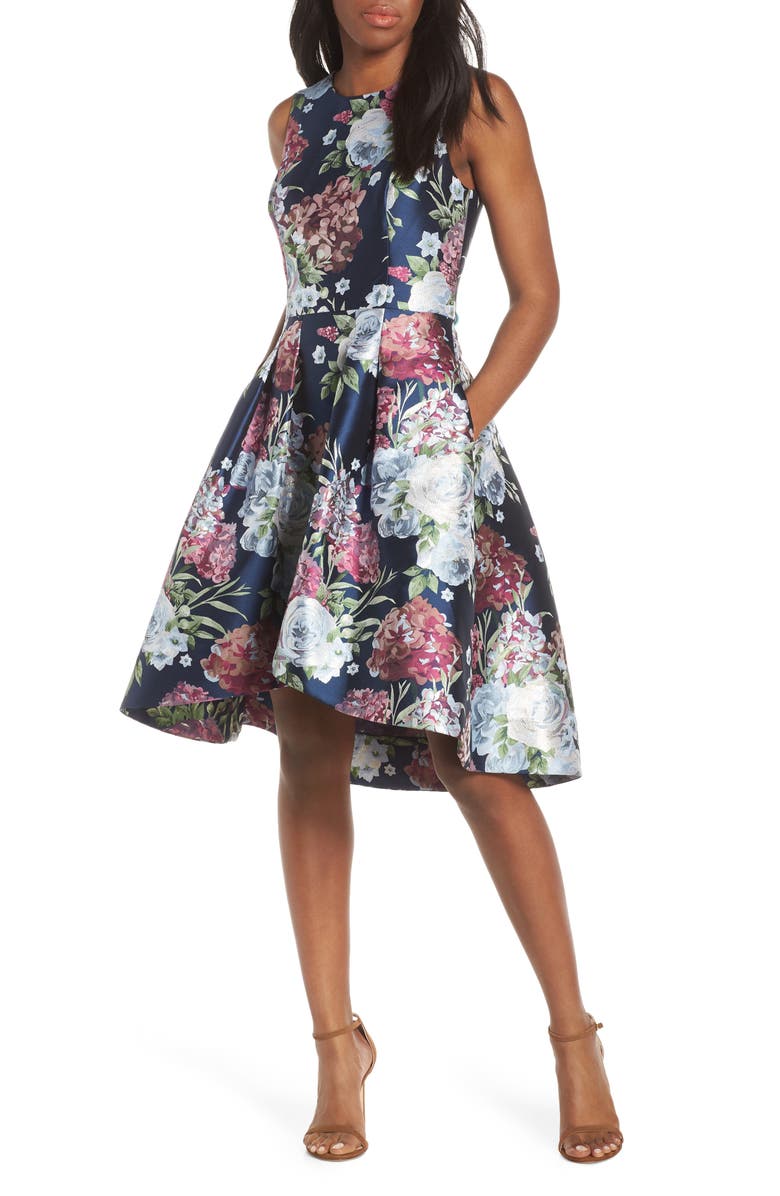 Eliza J Floral Jacquard Fit & Flare Dress, Main, color,