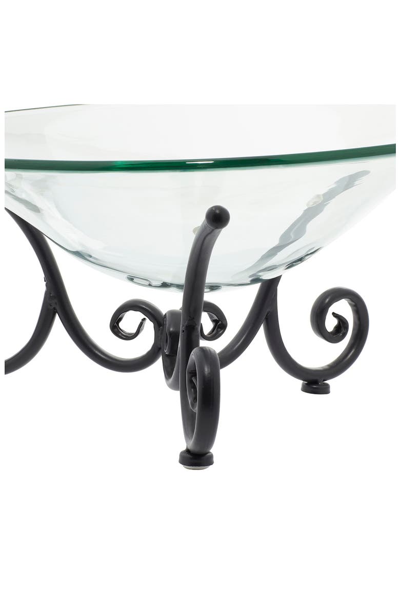 Clear Tempered Glass Kitchen Serving Bowl with Black Metal Scroll Base, Alternate, color, CLEAR