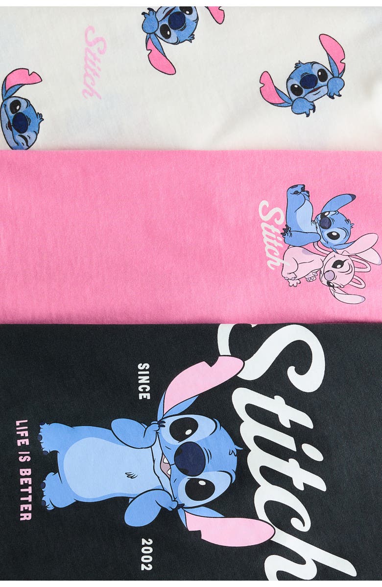 H&M 3-pack printed jersey tops, Alternate, color, Dark Gray/Lilo & Stitch