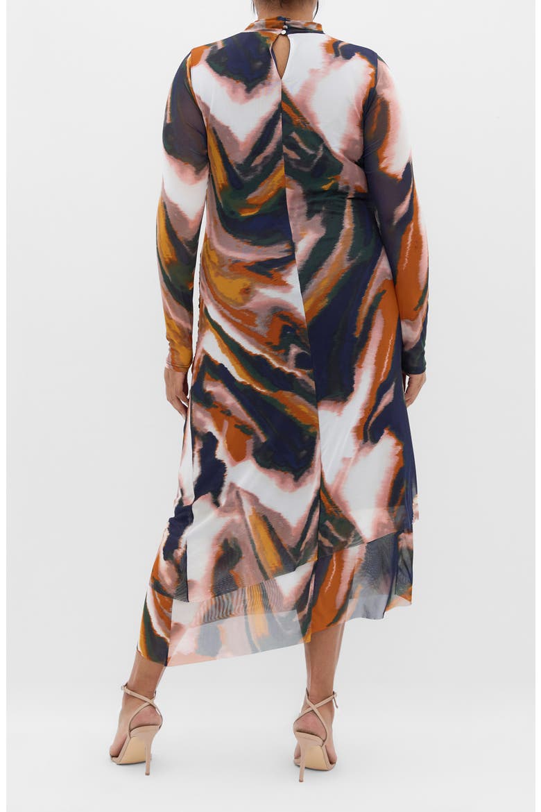 Zia Print Long Sleeve Ruched Mesh Dress, Alternate, color, GLAZE