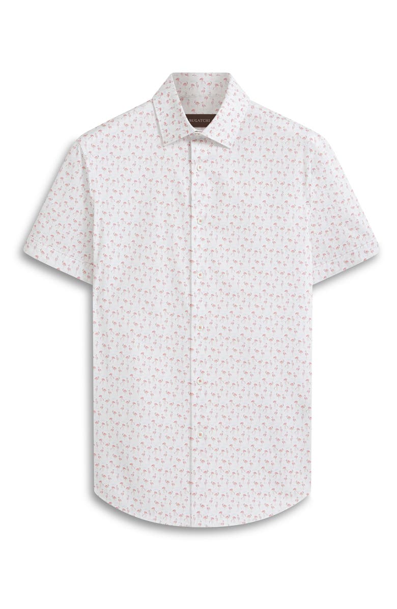 Bugatchi Miles OoohCotton<sup>®</sup> Flamingo Print Short Sleeve Button-Up Shirt, Alternate, color, Chalk