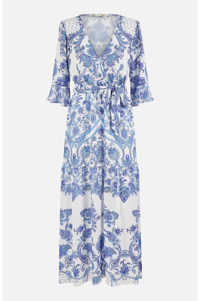 3/4 Sleeves Paisley Wrap Midi Dress, Alternate, color, Blue